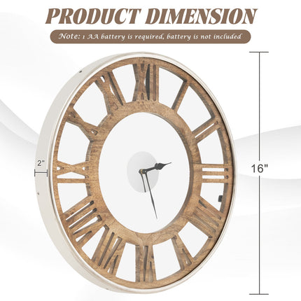 Geräuschlose Wanduhr aus Holz, römische Ziffern, 16 oder 20 Zoll