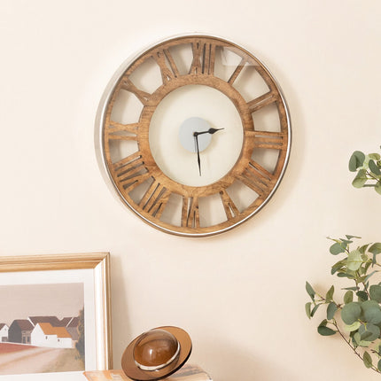 Geräuschlose Wanduhr aus Holz, römische Ziffern, 16 oder 20 Zoll