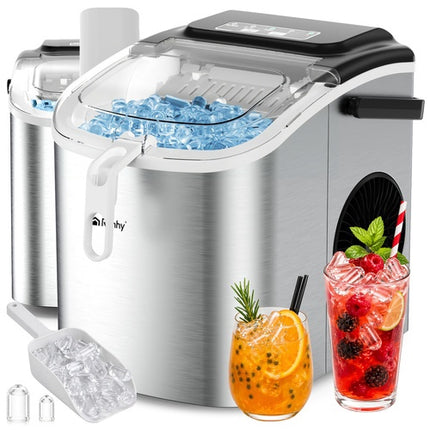 Silberner Eiswürfelbereiter, 1,2 l Fassungsvermögen, 12 kg/Tag Leistung