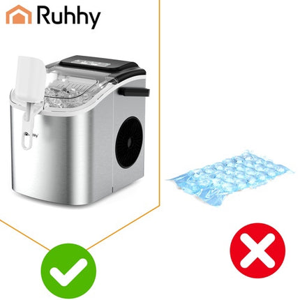 Silberner Eiswürfelbereiter, 1,2 l Fassungsvermögen, 12 kg/Tag Leistung