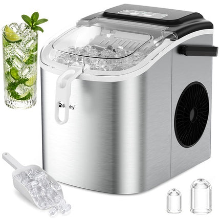 Silberner Eiswürfelbereiter, 1,2 l Fassungsvermögen, 12 kg/Tag Leistung