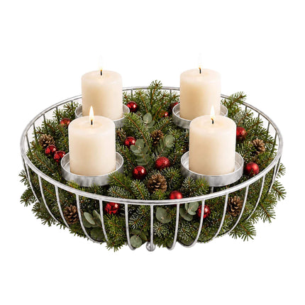 Silver Metal Advent Wreath Bowl – 33 cm Steel Holder