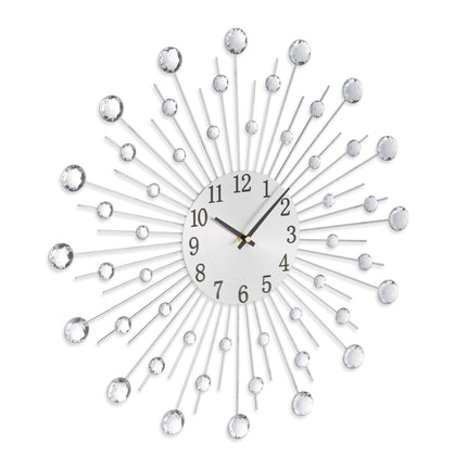 Silberne Wanduhr mit Glitzersteinen, 50 cm Durchmesser