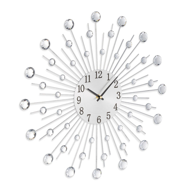 Silberne Wanduhr mit Glitzersteinen, 50 cm Durchmesser