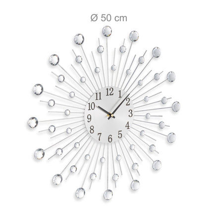 Silberne Wanduhr mit Glitzersteinen, 50 cm Durchmesser