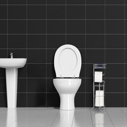 Silver toilet paper holder standing