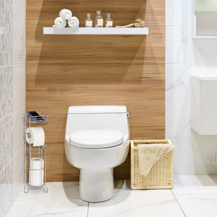 Silver toilet paper holder standing