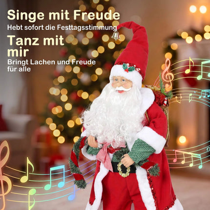 Singing Santa Figure 120 cm with Garland and Gift Sack, Sound Activated, Red