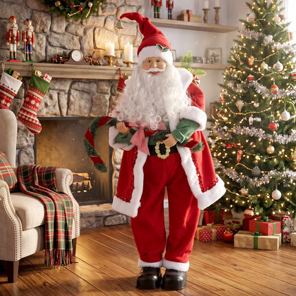 Singing Santa Figure 120 cm with Garland and Gift Sack, Sound Activated, Red