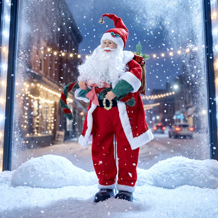 Singing Santa Figure 120 cm with Garland and Gift Sack, Sound Activated, Red