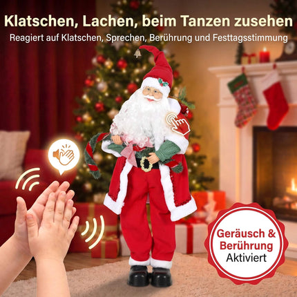 Singing Santa Figure 120 cm with Garland and Gift Sack, Sound Activated, Red