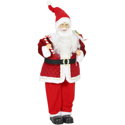 Singing Santa Figure 120 cm with Turning Head and Candy Cane, Gift Sack, Red