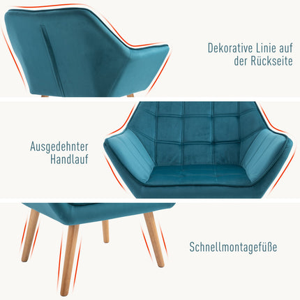 Flügel-Ohrensessel aus Samt, erhöhte Beine, grün, 64x62x72.5 cm