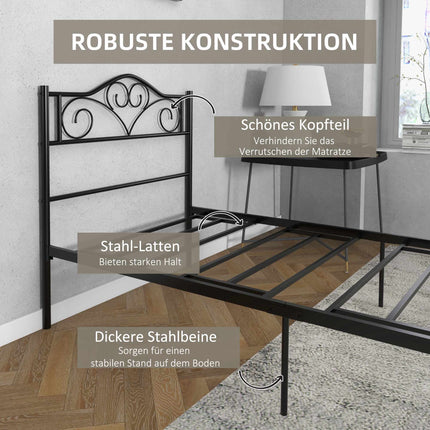 Rám jednolůžka, černá ocel, 90x200 cm, úložný prostor