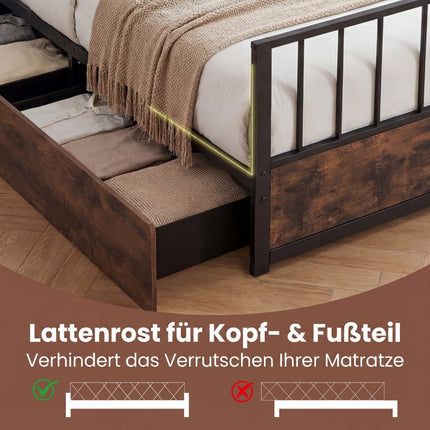 Einzelbettgestell mit 2 Schubladen, Kopfteil, Fußteil