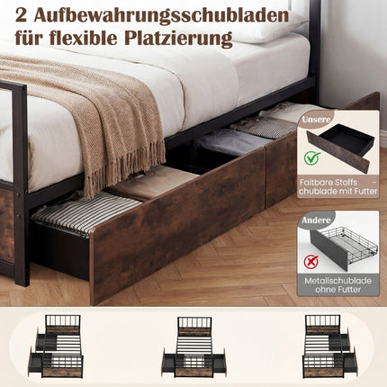 Einzelbettgestell mit 2 Schubladen, Kopfteil, Fußteil