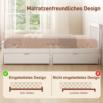 Einzelbettgestell mit Schubladen, Holz, 90x200 cm, Weiß