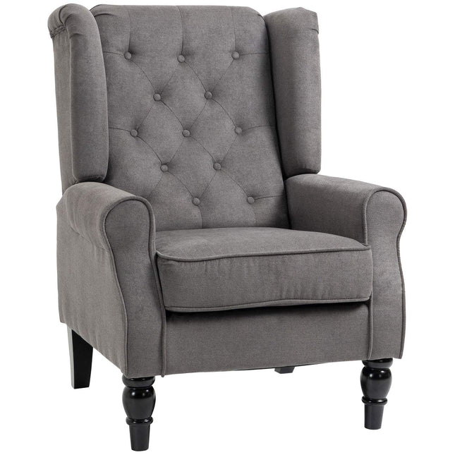 Ohrensessel, dunkelgraues Polyester, Holzbeine