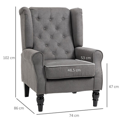 Ohrensessel, dunkelgraues Polyester, Holzbeine