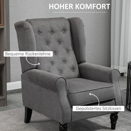 Ohrensessel, dunkelgraues Polyester, Holzbeine