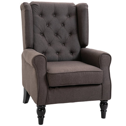 Brown polyester lounge chair, tufted, 76x86x108 cm