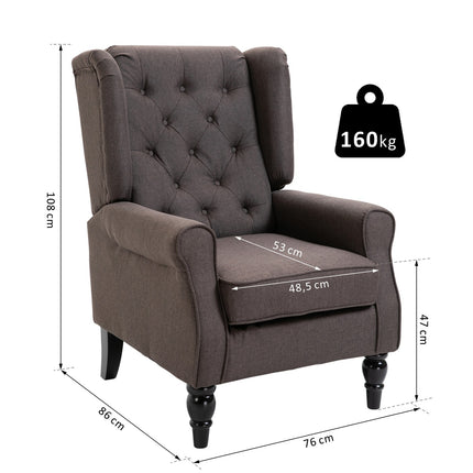 Brown polyester lounge chair, tufted, 76x86x108 cm