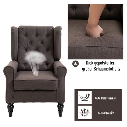 Brown polyester lounge chair, tufted, 76x86x108 cm