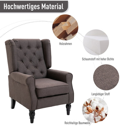 Brown polyester lounge chair, tufted, 76x86x108 cm