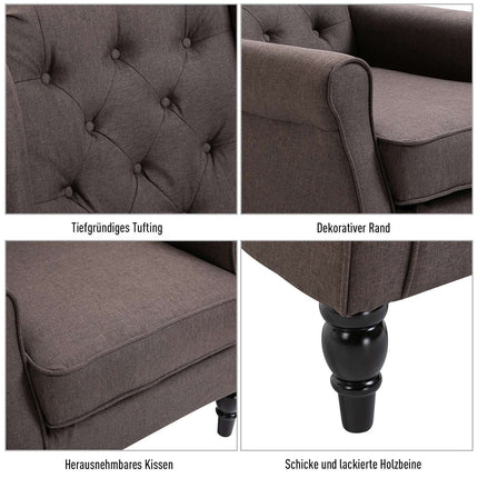 Brown polyester lounge chair, tufted, 76x86x108 cm