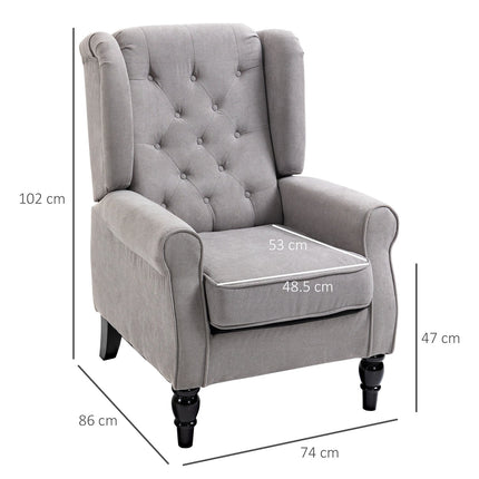 Grauer Ohrensessel, getuftet, Polyester, 74x86x102cm
