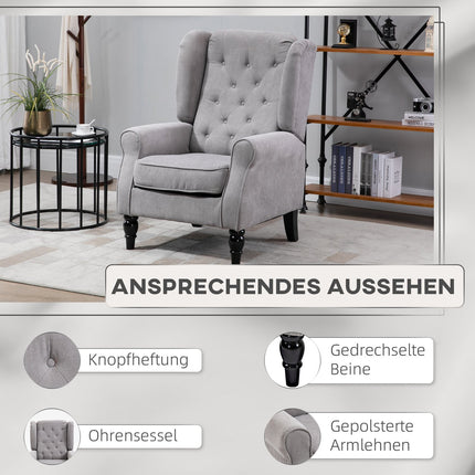 Grauer Ohrensessel, getuftet, Polyester, 74x86x102cm