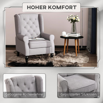 Grauer Ohrensessel, getuftet, Polyester, 74x86x102cm