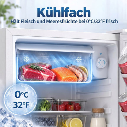 Single-Door Mini Fridge 72.5 L with Chiller Compartment, Thermostat, White