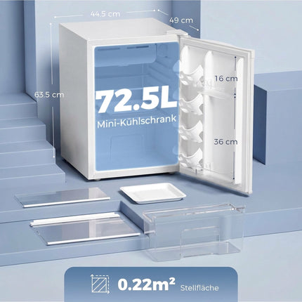 Single-Door Mini Fridge 72.5 L with Chiller Compartment, Thermostat, White