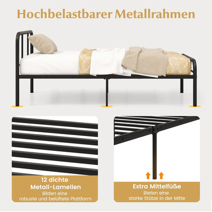 Einzelmetallbettrahmen mit Kopf- und Fußteil, 90x200 cm