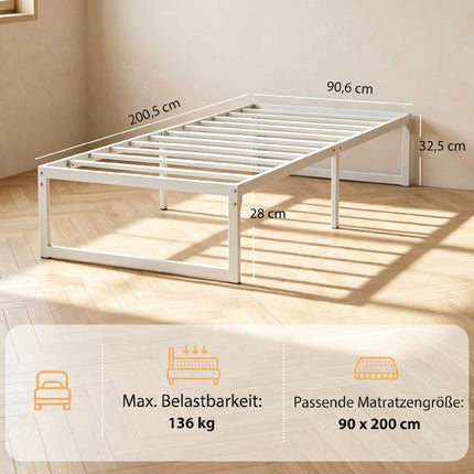 Einzelbettgestell aus Metall mit Stauraum, 90 x 200 cm, Weiß