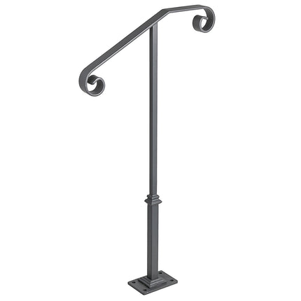 Single Post Wrought Iron Handrail for 1–2 Steps, Hardware