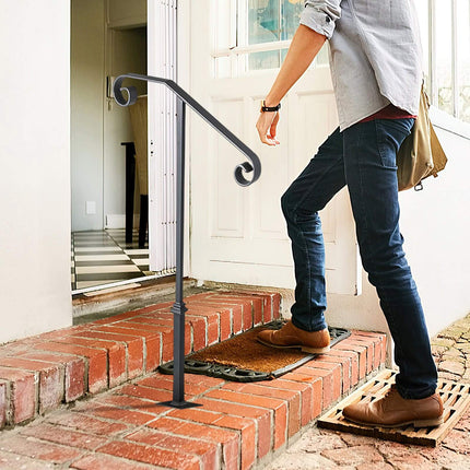 Single Post Wrought Iron Handrail for 1–2 Steps, Hardware