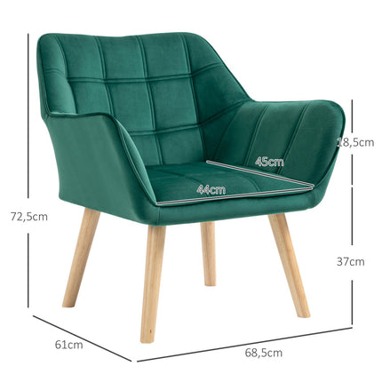 Sessel aus Samt, grün, mit erhöhten Beinen, 64x62x72.5 cm