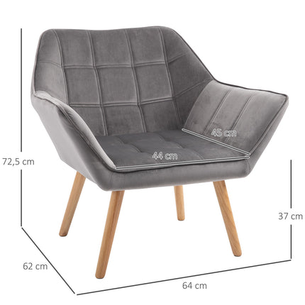 Samtartiger grauer skandinavischer Sessel, erhöhte Beine, 64 x 62 x 72,5 cm