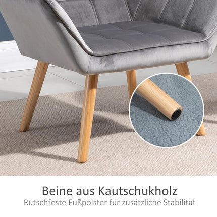 Samtartiger grauer skandinavischer Sessel, erhöhte Beine, 64 x 62 x 72,5 cm