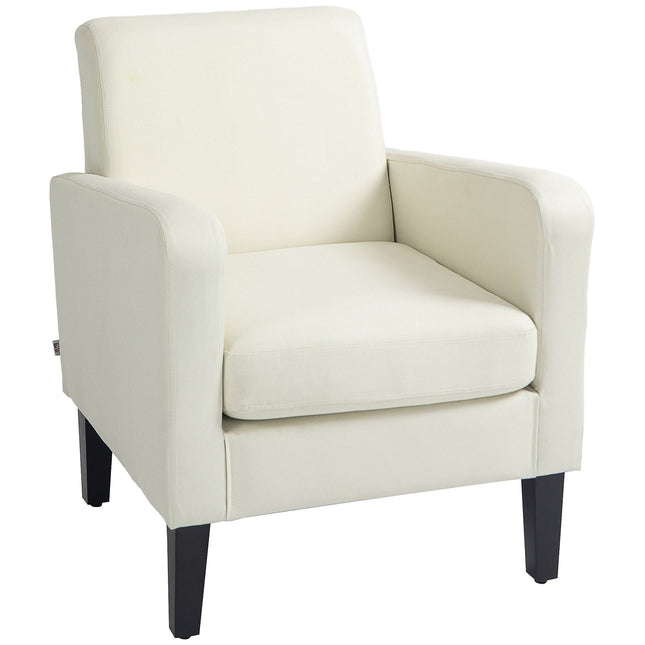 Creamy white linen-look armchair, padded, wooden legs