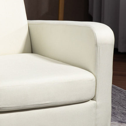 Cremeweißer Sessel in Leinenoptik, gepolstert, Holzbeine