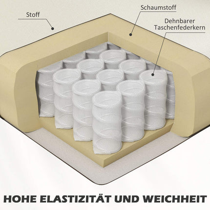 Cremeweißer Sessel in Leinenoptik, gepolstert, Holzbeine