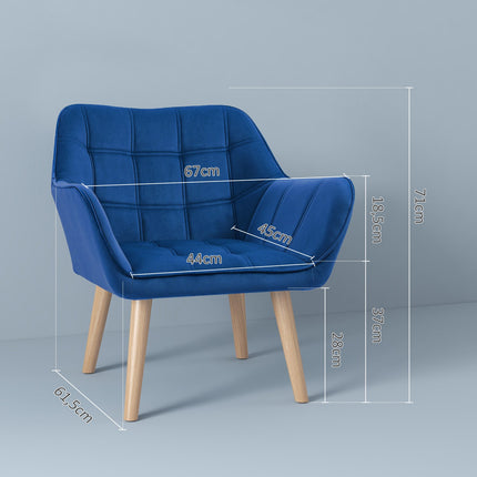 Samt-Ohrensessel, blau, hohe Beine, 67x61,5x71 cm