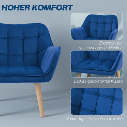 Samt-Ohrensessel, blau, hohe Beine, 67x61,5x71 cm