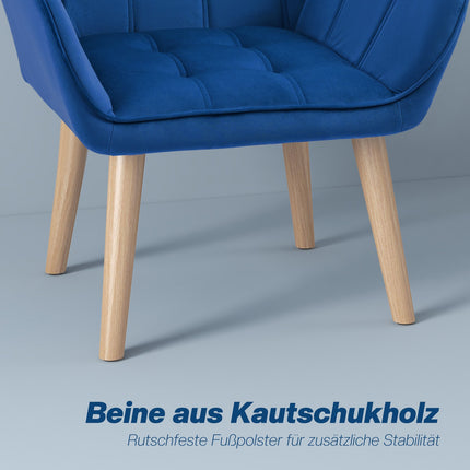 Samt-Ohrensessel, blau, hohe Beine, 67x61,5x71 cm