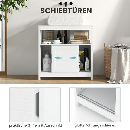Wastafelonderkast met 2 schuifdeuren badkameronderkast vrijstaand 60 x 30 x 60 cm wit