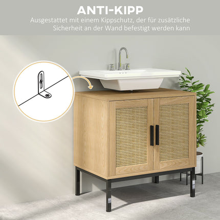 Waschtischunterschrank, Rattan-Optik, Eiche, 60x39x60 cm
