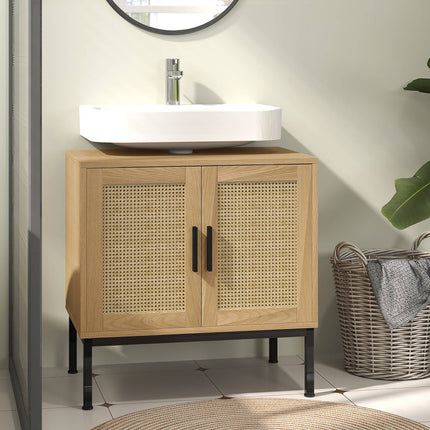 Waschtischunterschrank, Rattan-Optik, Eiche, 60x39x60 cm